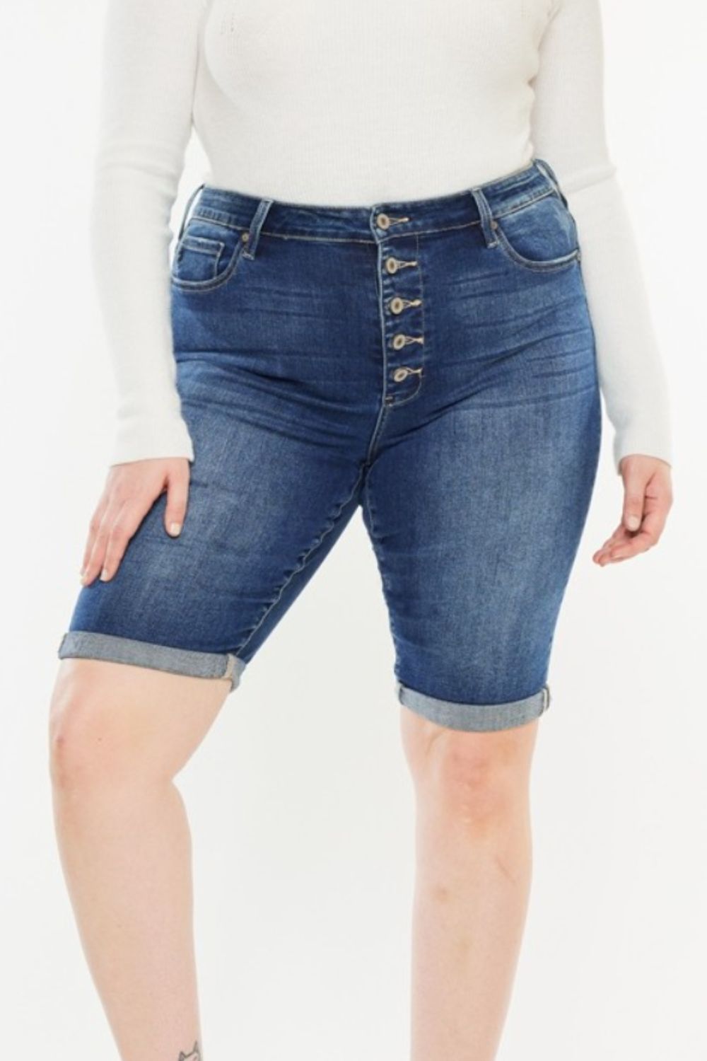 Kancan Full Size Cat's Whiskers Button Fly Denim Shorts - NeoKira Unlimited