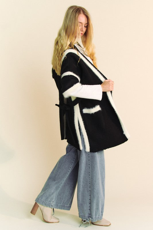 Davi & Dani Fuzzy Trim Open Front Loose Fit Cardigan - NeoKira Unlimited
