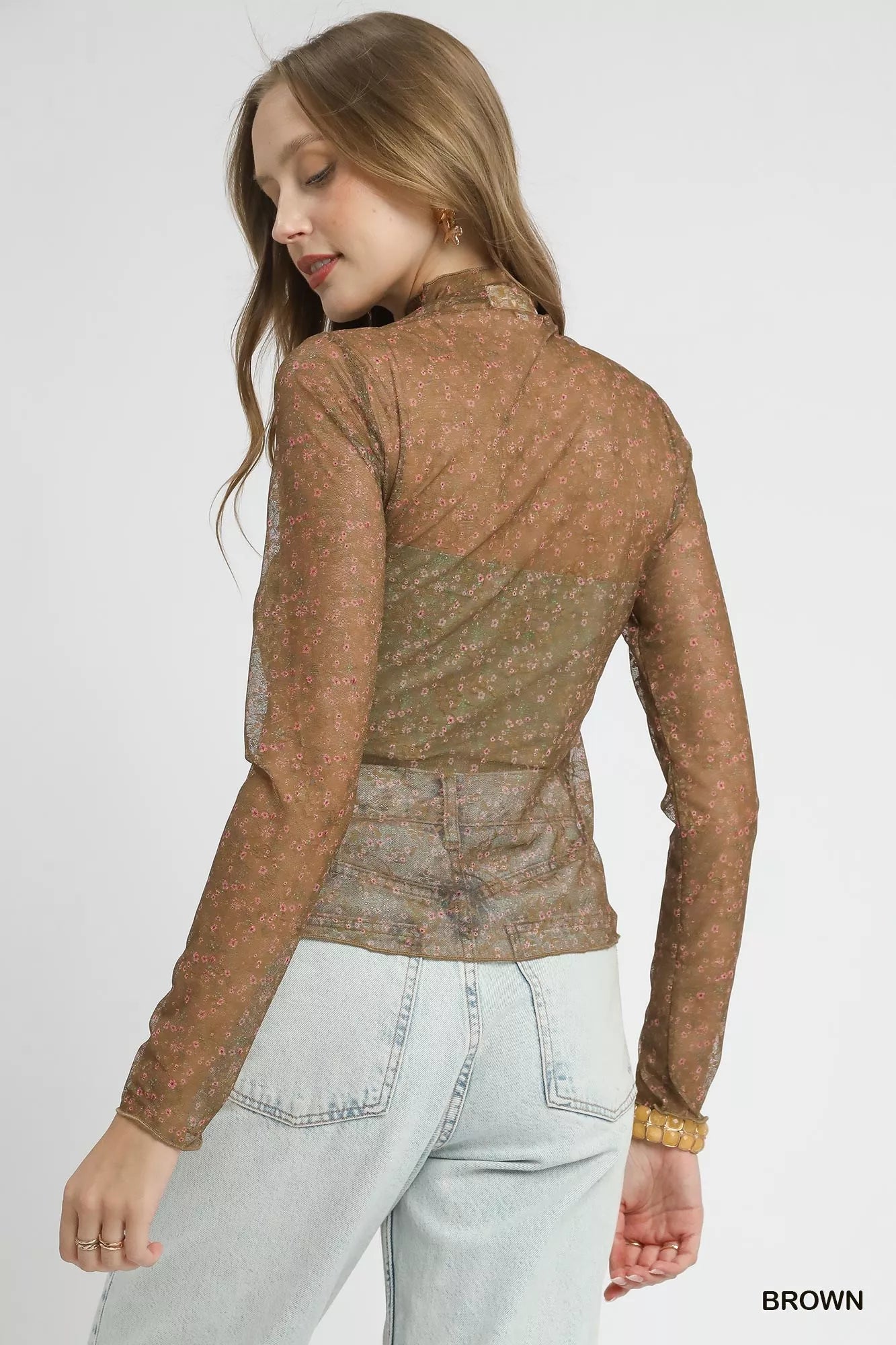 Umgee Romantic Elegant Nylon Lace Mesh Long Sleeve Top - NeoKira Unlimited