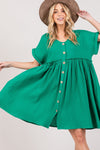 SAGE + FIG Full Size Button Up Short Sleeve Dress Mini Dress Trendsi   