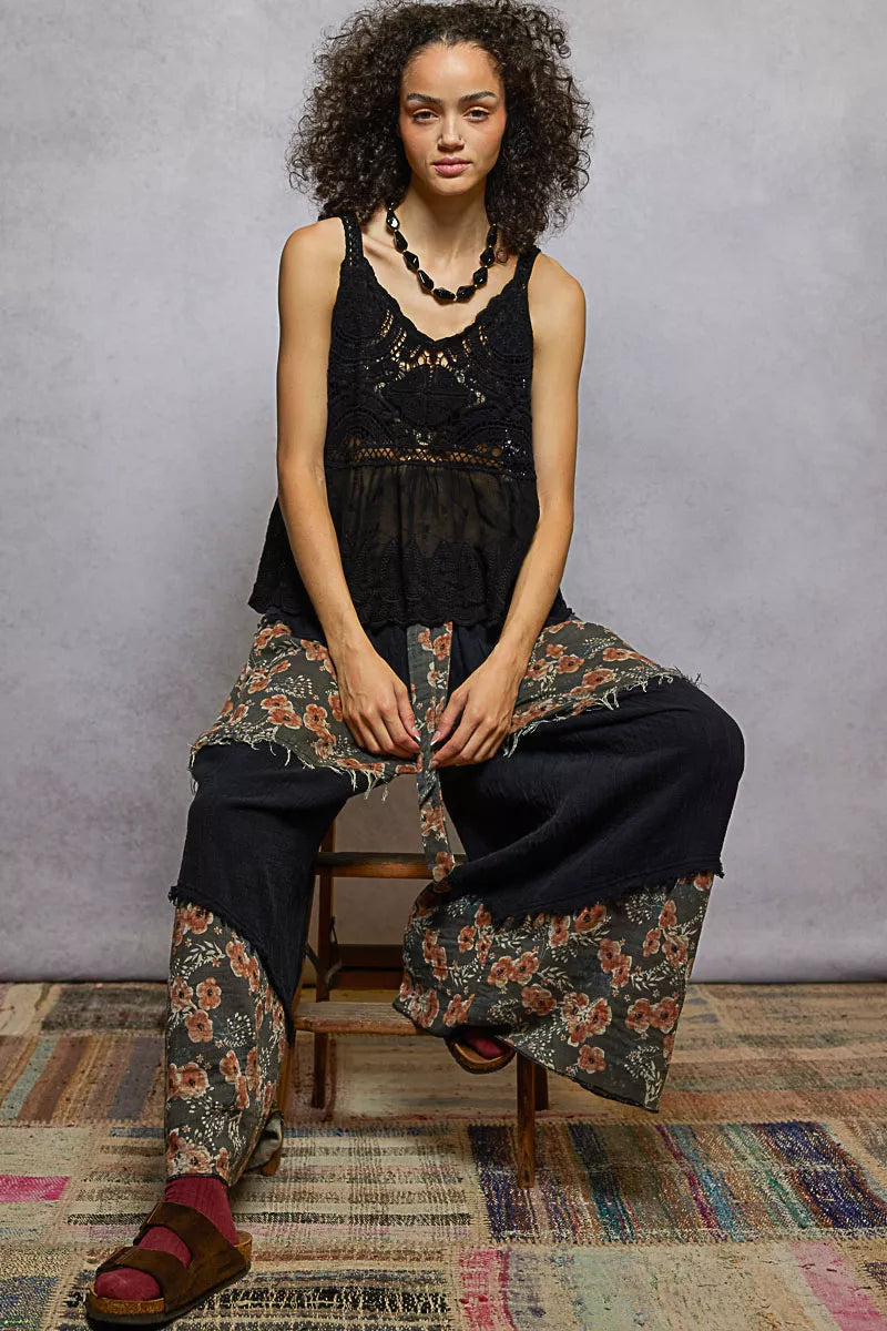 POL V-Neck Crochet Tank with Floral Embroidery Boho Chic Style - NeoKira Unlimited