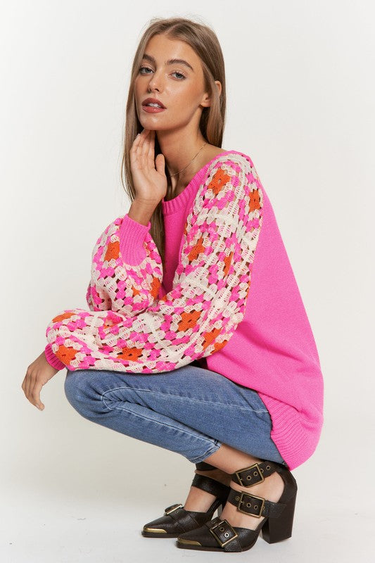 Davi & Dani Crochet Detailed Cozy Long Sleeve Knit Sweater Top - NeoKira Unlimited