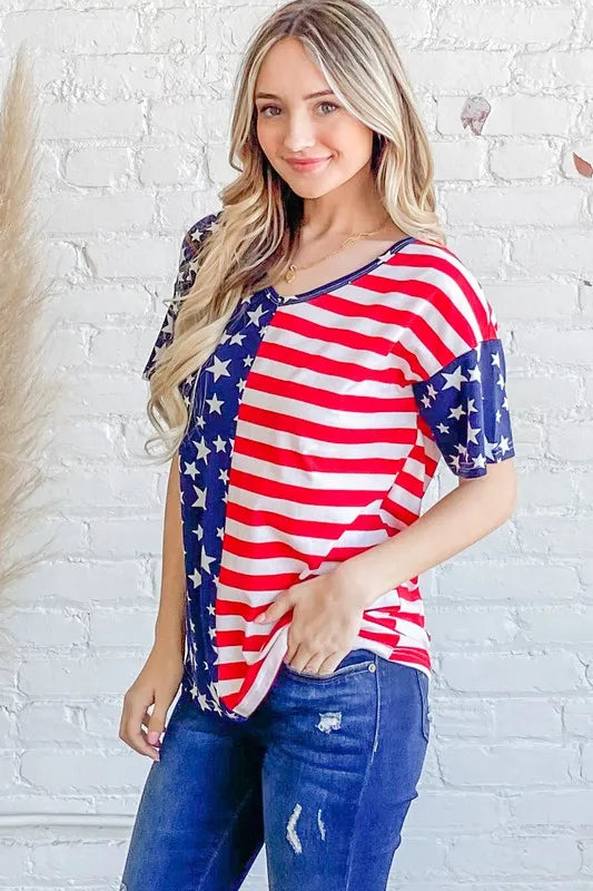 And The Why American Flag Short Sleeve Top - NeoKira Unlimited