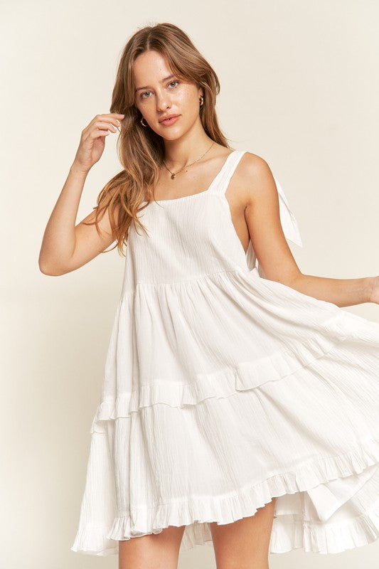 Jade By Jane Cotton Square Neck Ruffle Dress | Romantic Boho Flowy Style - NeoKira Unlimited