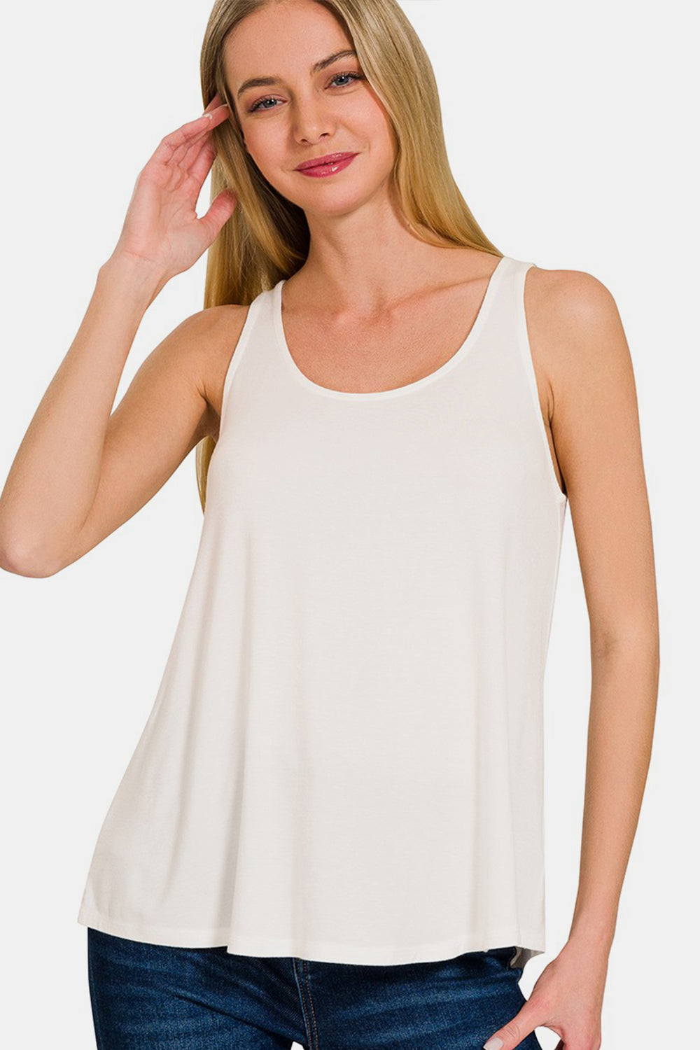 Zenana Round Neck Flowy Hem Tank Tank Top Trendsi   