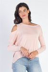 UNIQ Cold Shoulder Long Sleeve Knit Top Top Trendsi Light Pink S 