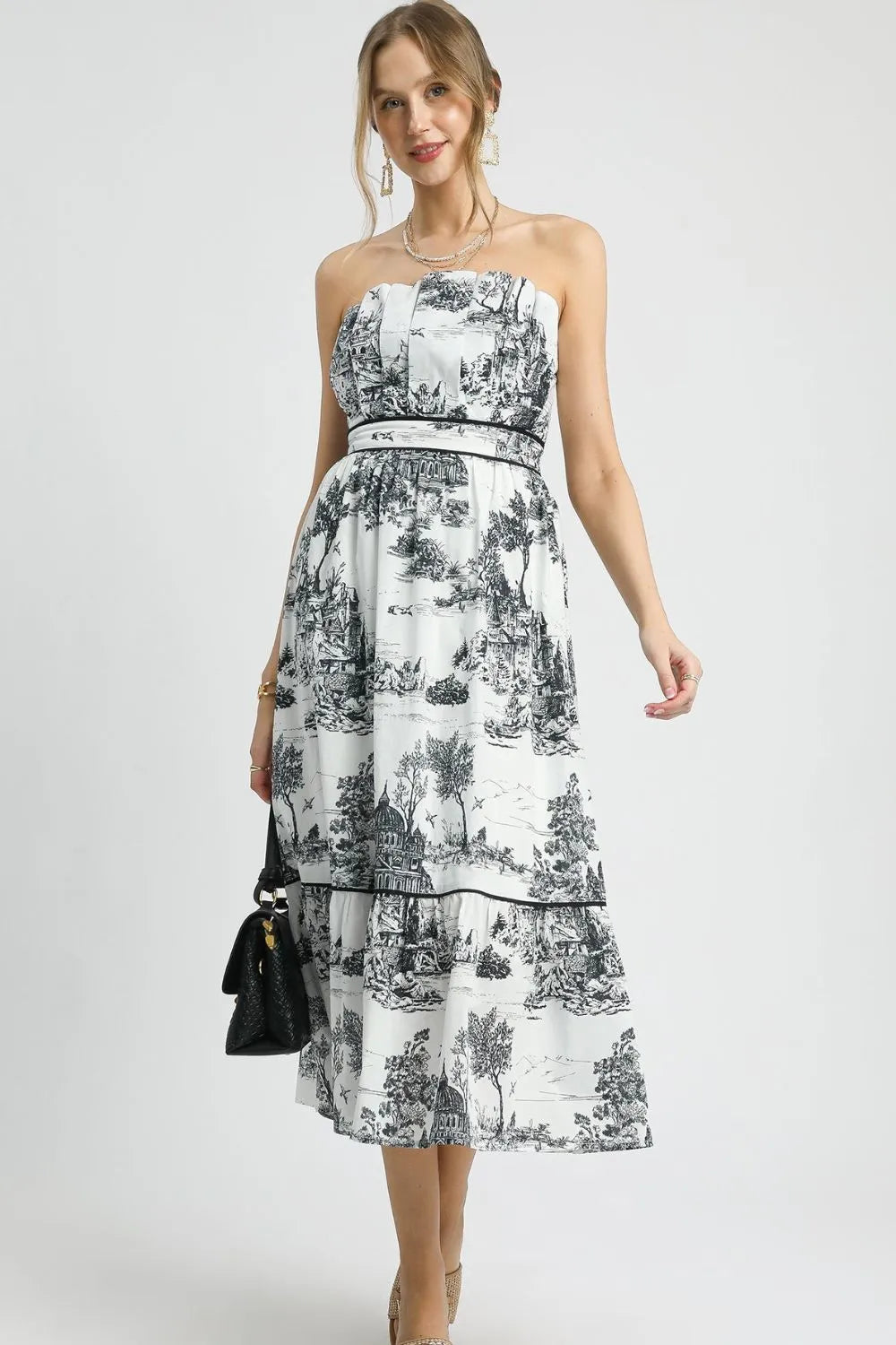 Umgee Printed Tiered Tube Midi Dress Romantic Refined Effortless - NeoKira Unlimited