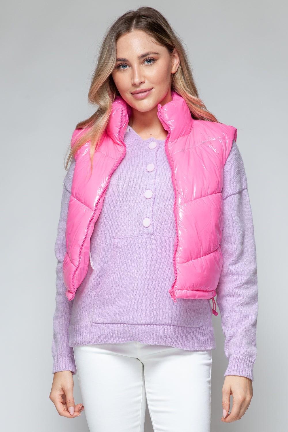 Snobbish Zip Up Turtleneck Shiny Quilted Vest - NeoKira Unlimited