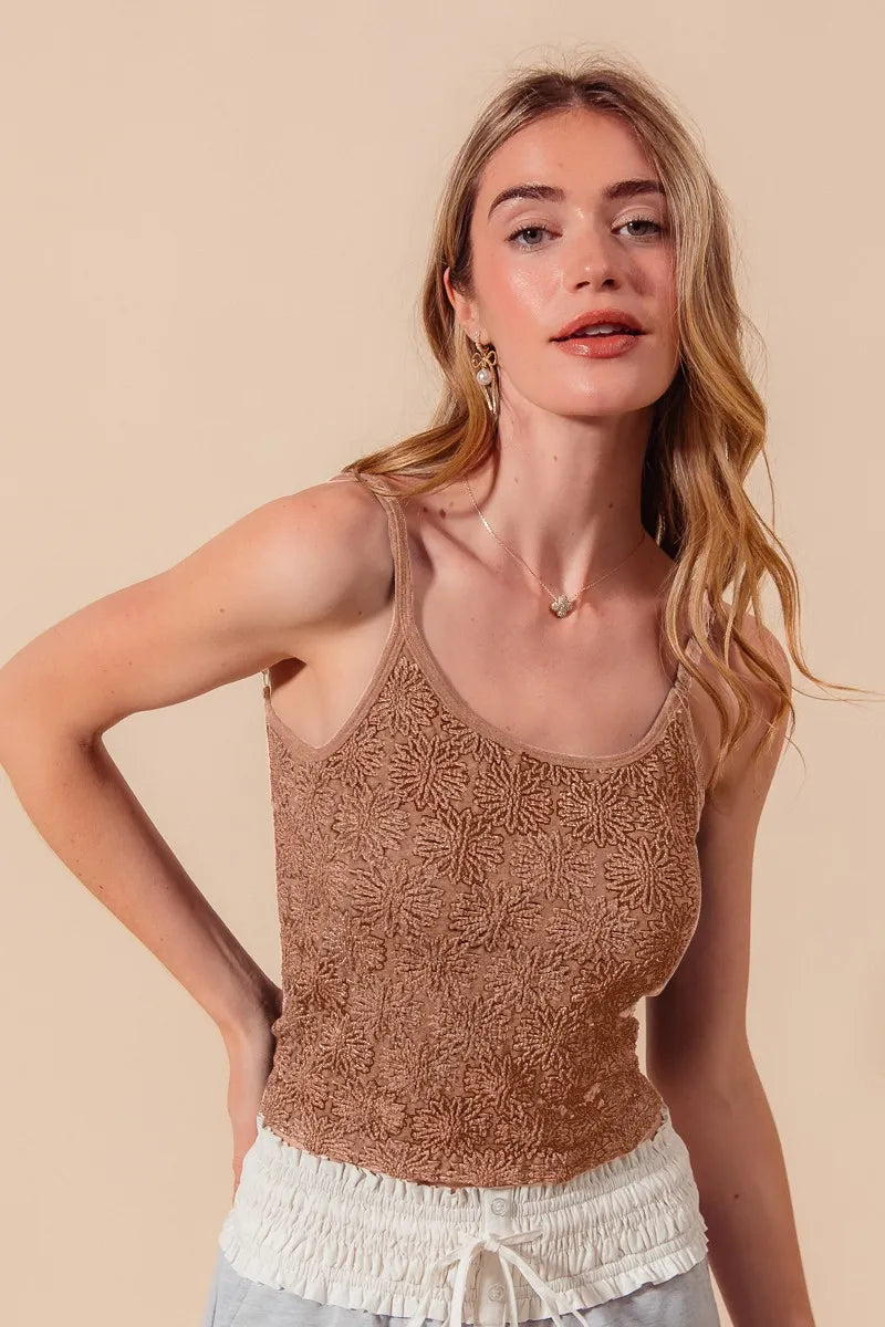 Two-Tone Floral Lace Tank Top – Sleek Stylish Layering Essential - NeoKira Unlimited