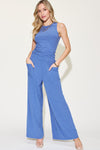 Basic Bae Full Size Ribbed Tank and Wide Leg Pants Set Pants Set Trendsi Dusty  Blue S 