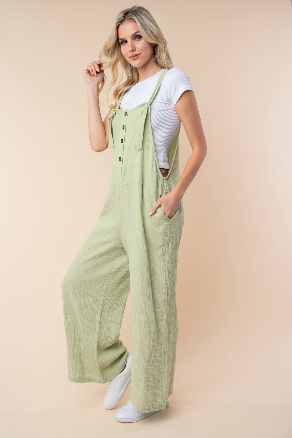 White Birch Texture Sleeveless Wide Leg Jumpsuit - NeoKira Unlimited