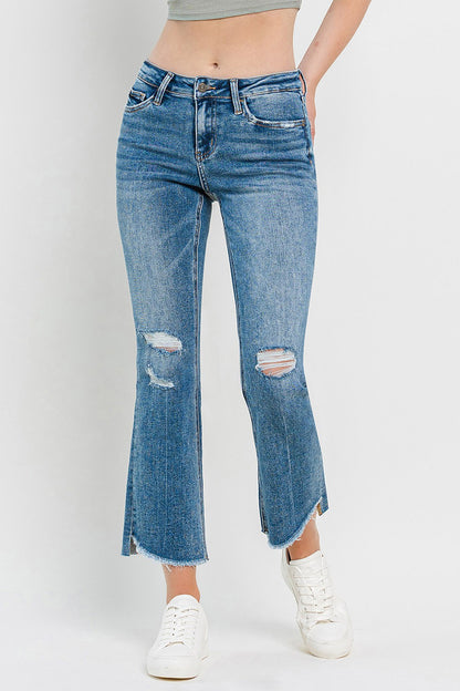 Vervet by Flying Monkey Full Size Mid Rise Distressed Cropped Flare Jeans Jeans Trendsi   