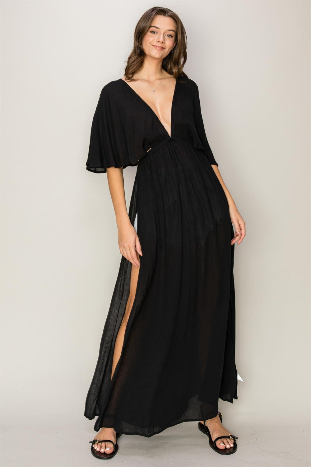 HYFVE Tie Back Maxi Split Cover Up Dress Cover Up Trendsi Black S 