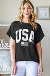 Heimish Full Size USA Graphic Short Sleeve Ribbed Top Top Trendsi Black S 