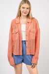 VERY J Button Up Long Sleeve Lace Shirt Shirt Trendsi Salmon S 