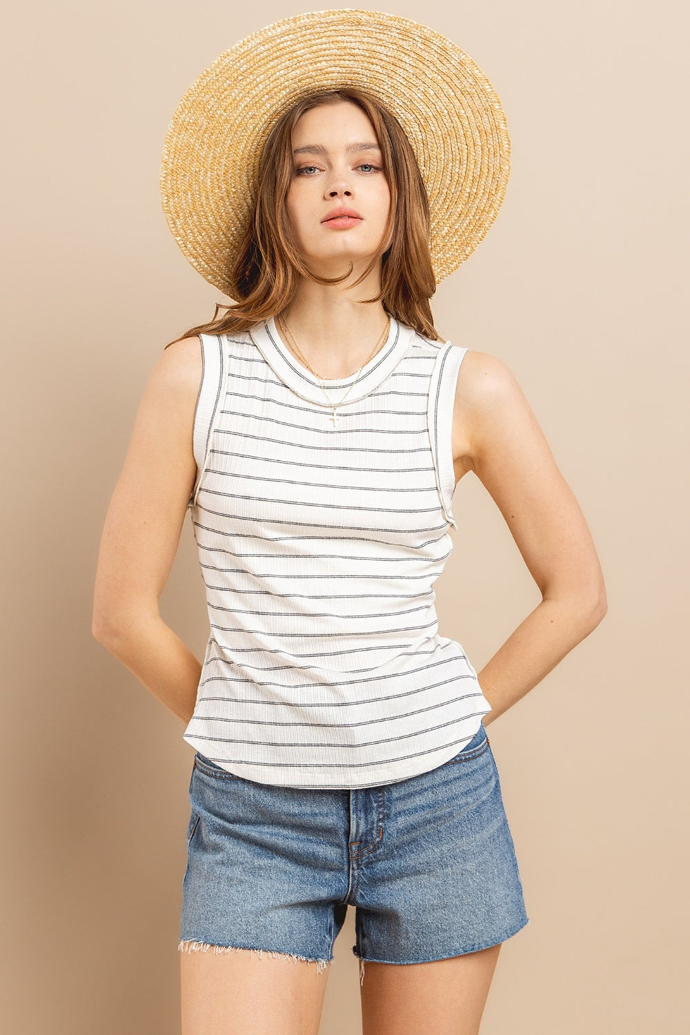 Ces Femme Striped Round Neck Tank - NeoKira Unlimited