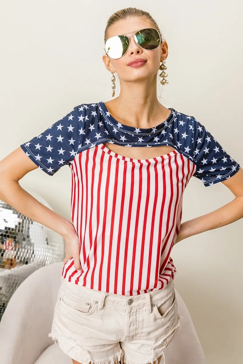 BiBi American Flag Theme Front Cut Out Top - NeoKira Unlimited