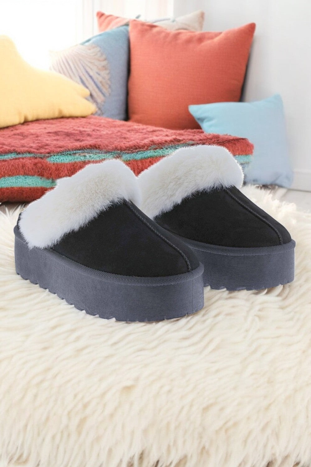 Weeboo Thick Bottom Fur Trim Snow Slippers - NeoKira Unlimited