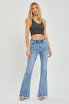 Risen Full Size High Rise Frayed Hem Flare Jeans Jeans Trendsi   