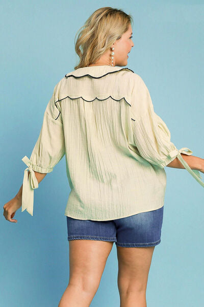Umgee Full Size Embroidered Detail Button Down Shirt Plus Size - NeoKira Unlimited