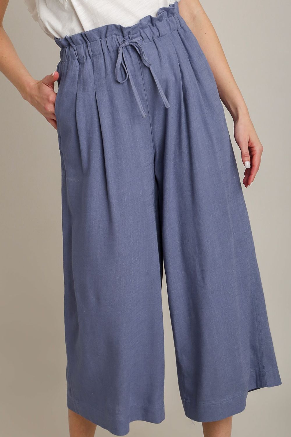 Umgee Full Size Linen Wide Fit Pants with Drawstring Plus Size - NeoKira Unlimited