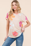 BOMBOM Floral Short Sleeve T-Shirt T-Shirt Trendsi   