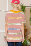 Celeste Full Size Striped Short Sleeve V-Neck T-Shirt T-Shirt Trendsi   