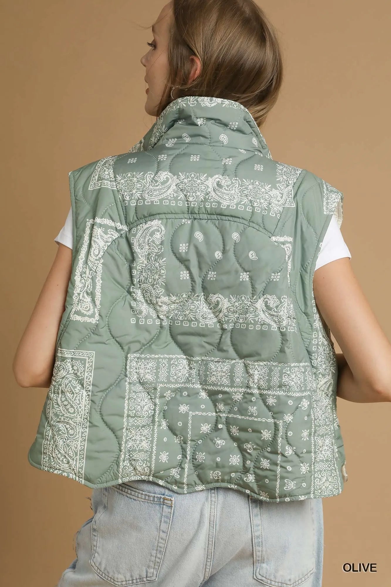 Umgee Bandana Print Quilted Puffer Vest Women’s Outerwear - NeoKira Unlimited