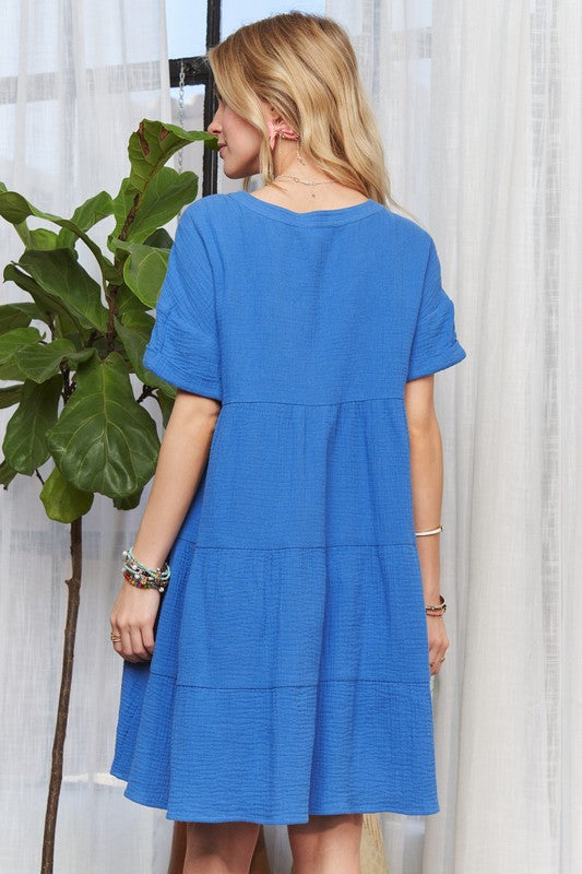 ADORA Tiered Notched Short Sleeve Dress - NeoKira Unlimited