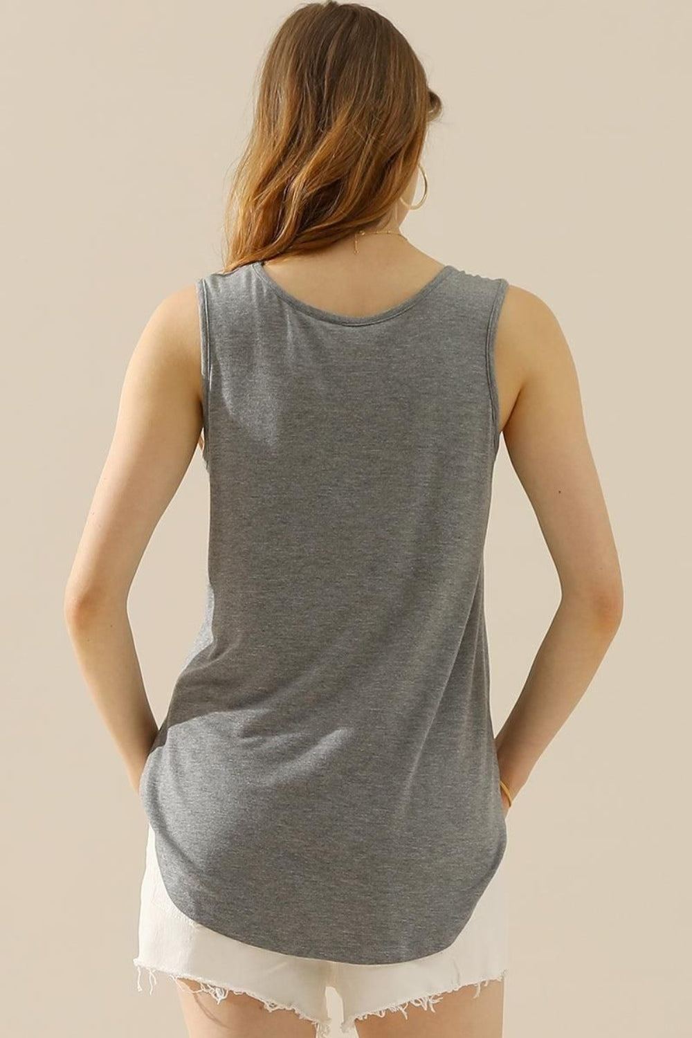 Ninexis Full Size V-Neck Curved Hem Tank Tank Top Trendsi   