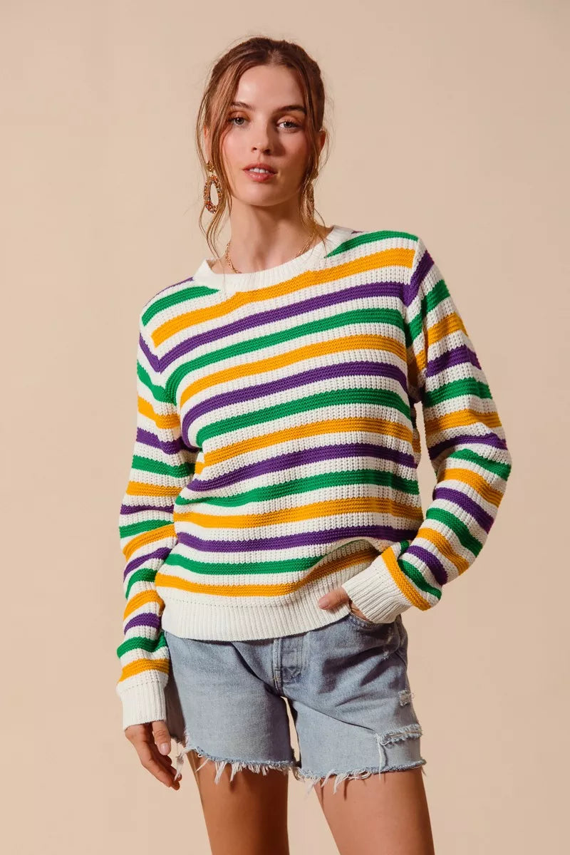 SO ME Mardi Gras Color Stripe Knit Sweater Top - NeoKira Unlimited