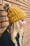 Cable Knit Beanie with Faux Fur Pom Beanies Leto Collection   