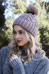 Cable Knit Pom Beanie Beanies Leto Collection Gray  