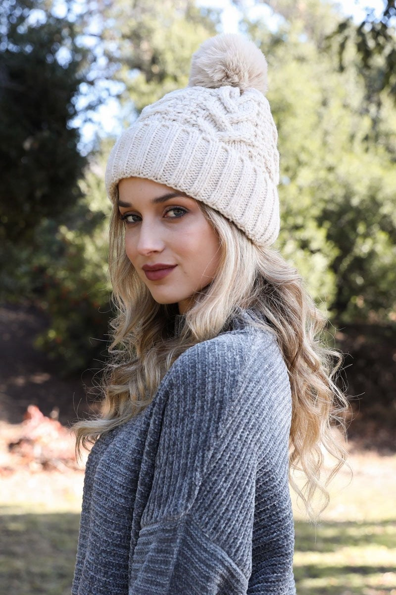 Cable Knit Pom Beanie Beanies Leto Collection   