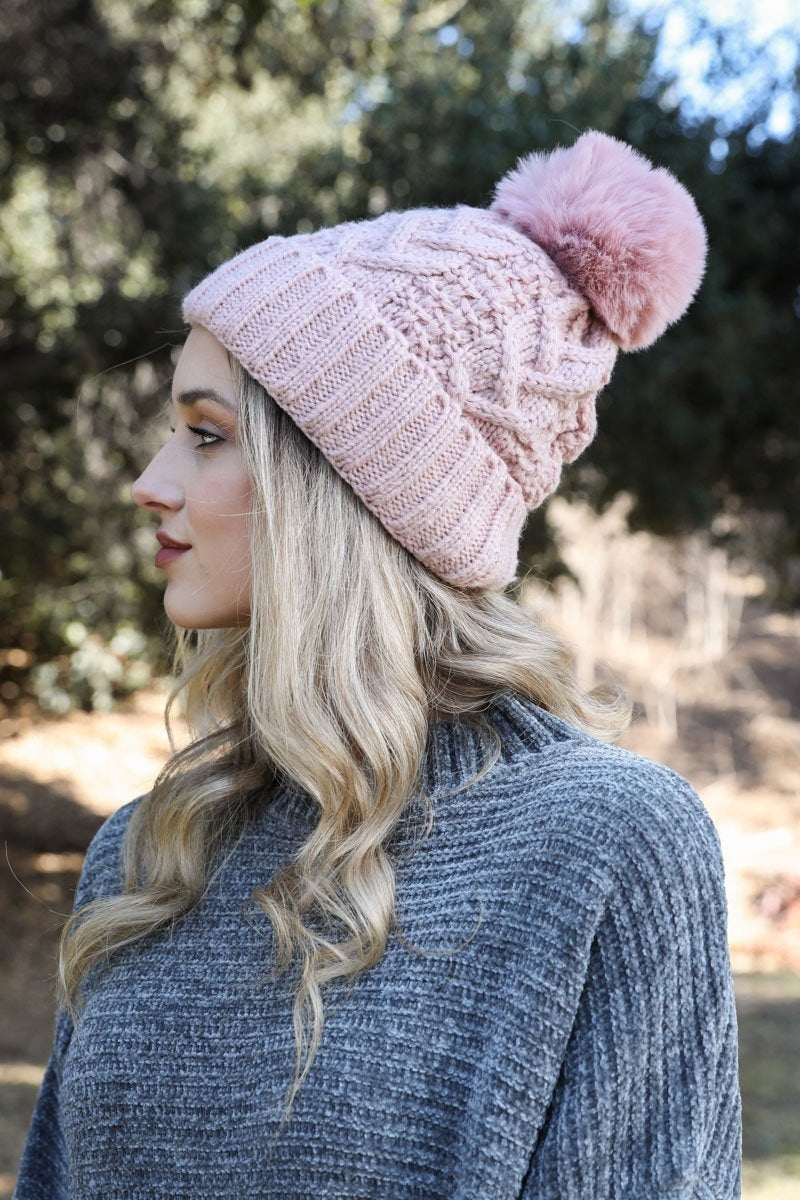 Cable Knit Pom Beanie Beanies Leto Collection   