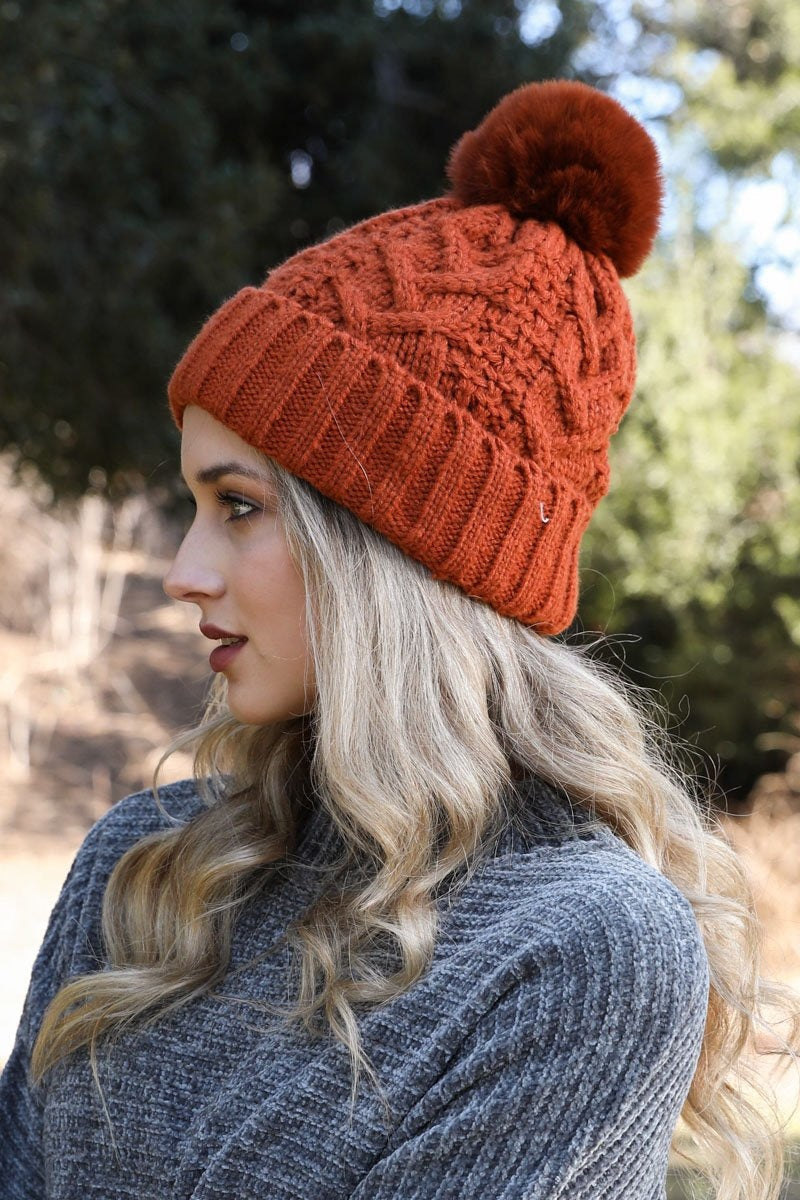 Cable Knit Pom Beanie - NeoKira Unlimited