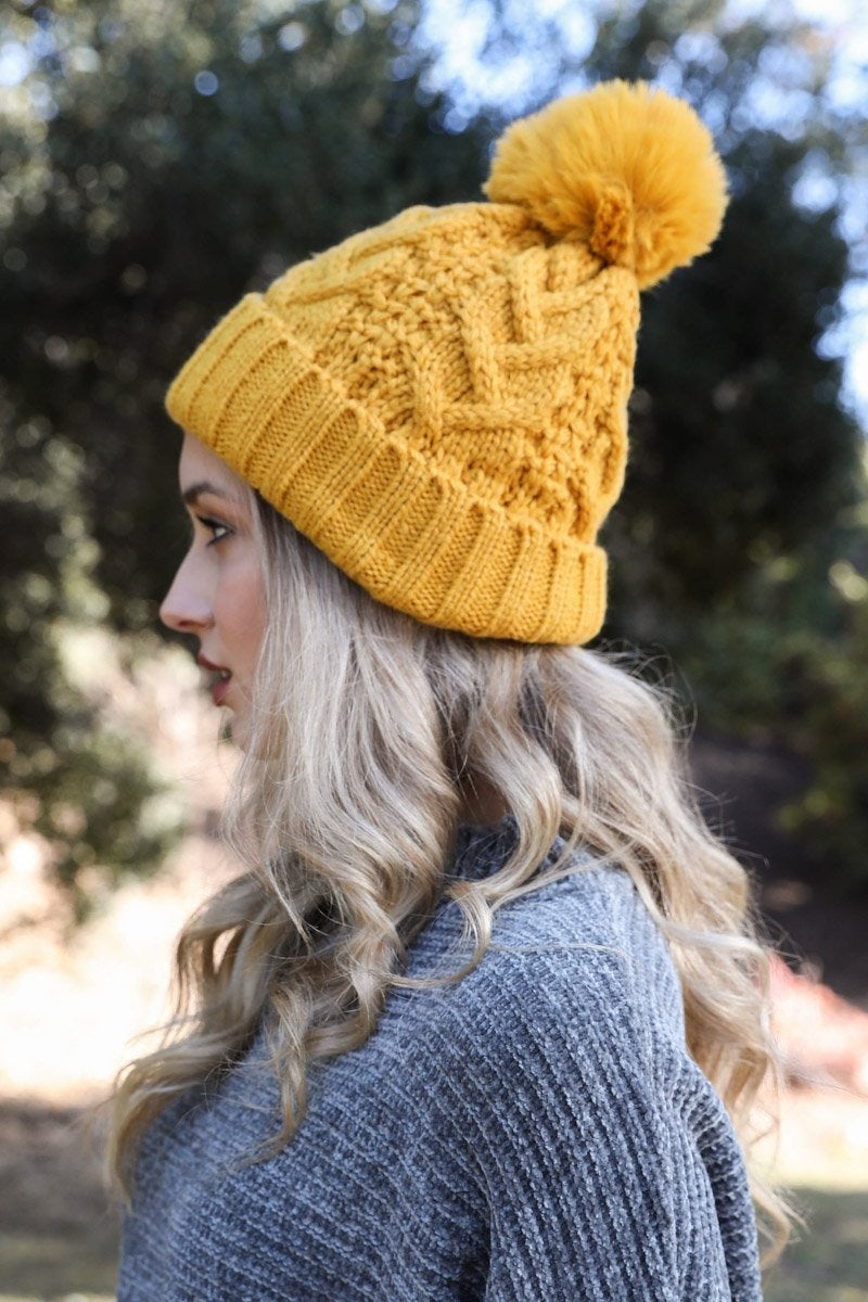 Cable Knit Pom Beanie Beanies Leto Collection   