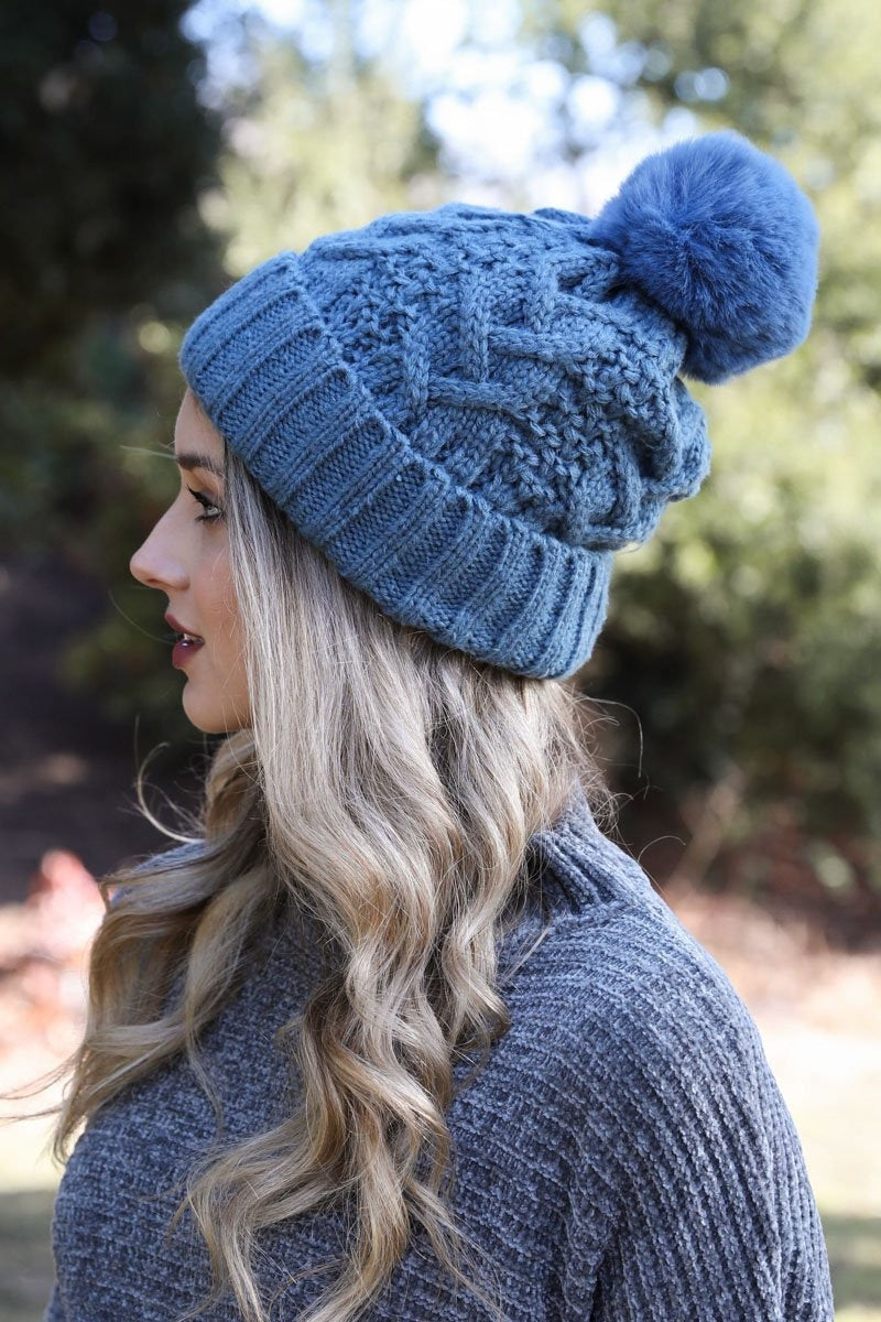 Cable Knit Pom Beanie Beanies Leto Collection   