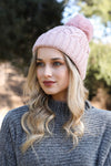 Cable Knit Pom Beanie Beanies Leto Collection Puff Pink  