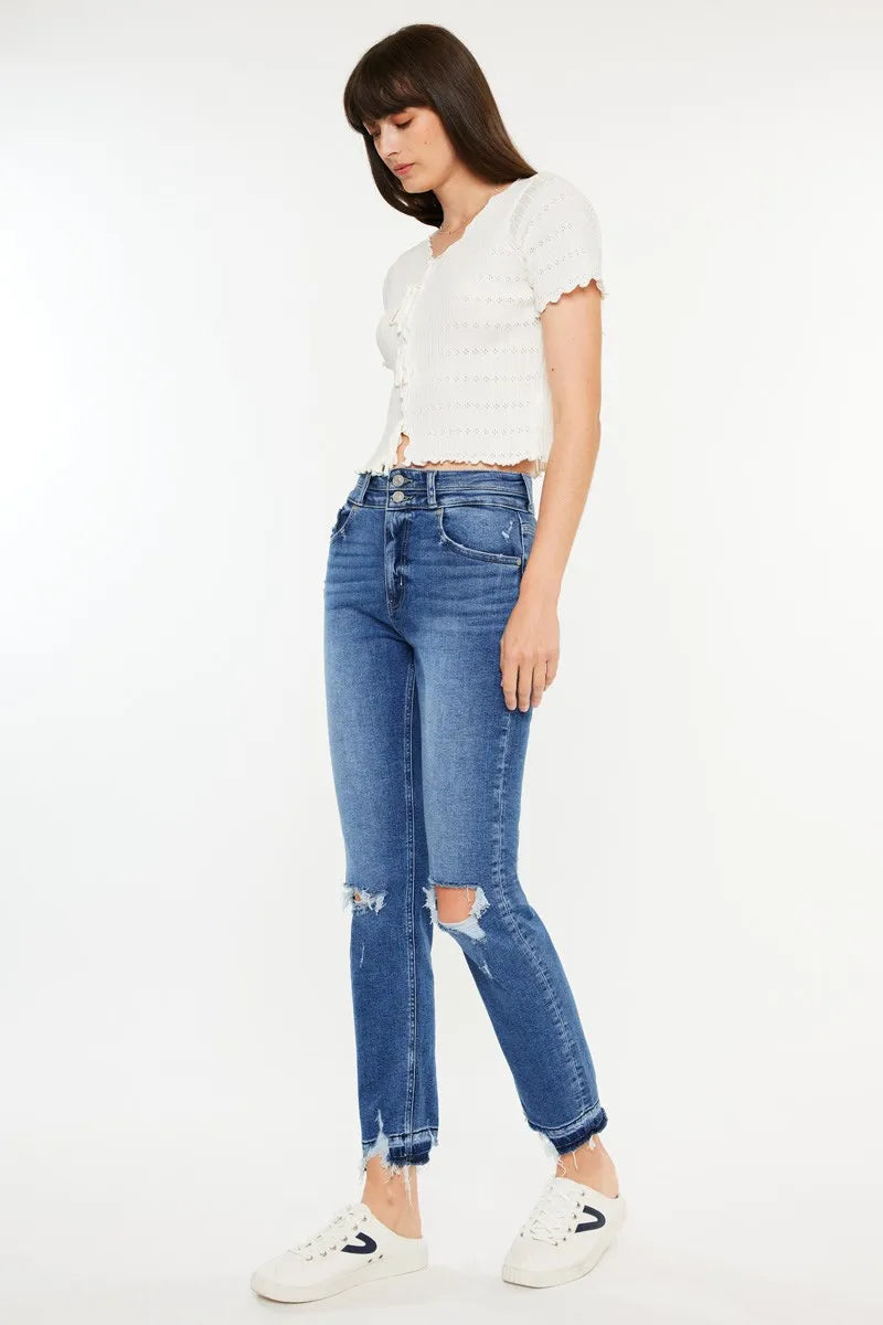 Kancan High Rise Distressed Slim Straight Jeans - NeoKira Unlimited