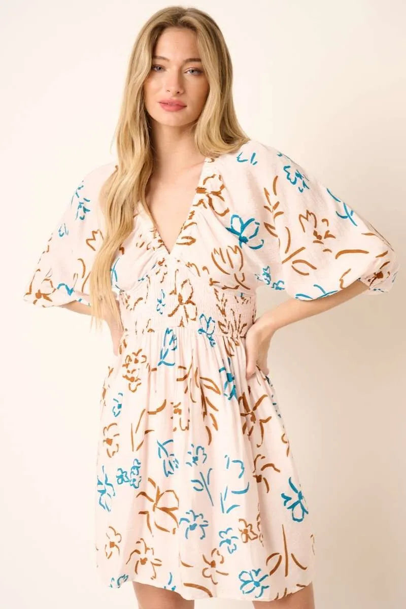 Mittoshop Flower Print Mocked Waist Mini Dress - NeoKira Unlimited