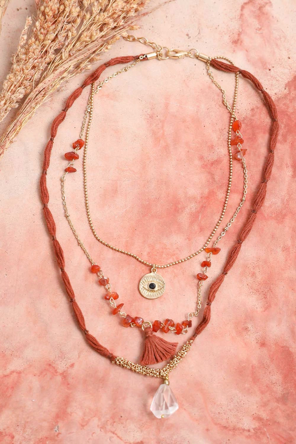 Carnelian & Crystal Layered Necklace - NeoKira Unlimited