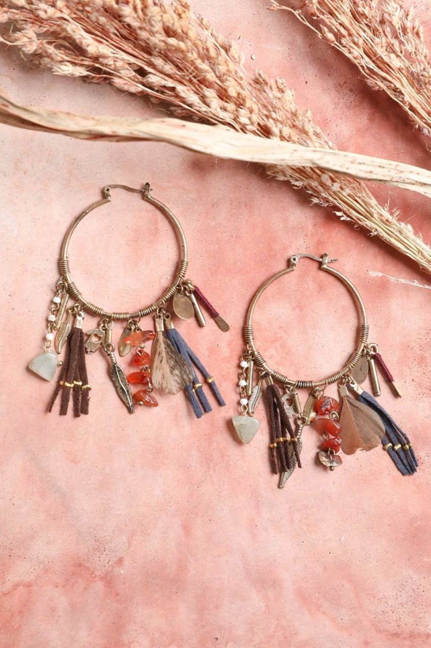 Carnelian & Jade Fringe Hoop Earrings - NeoKira Unlimited