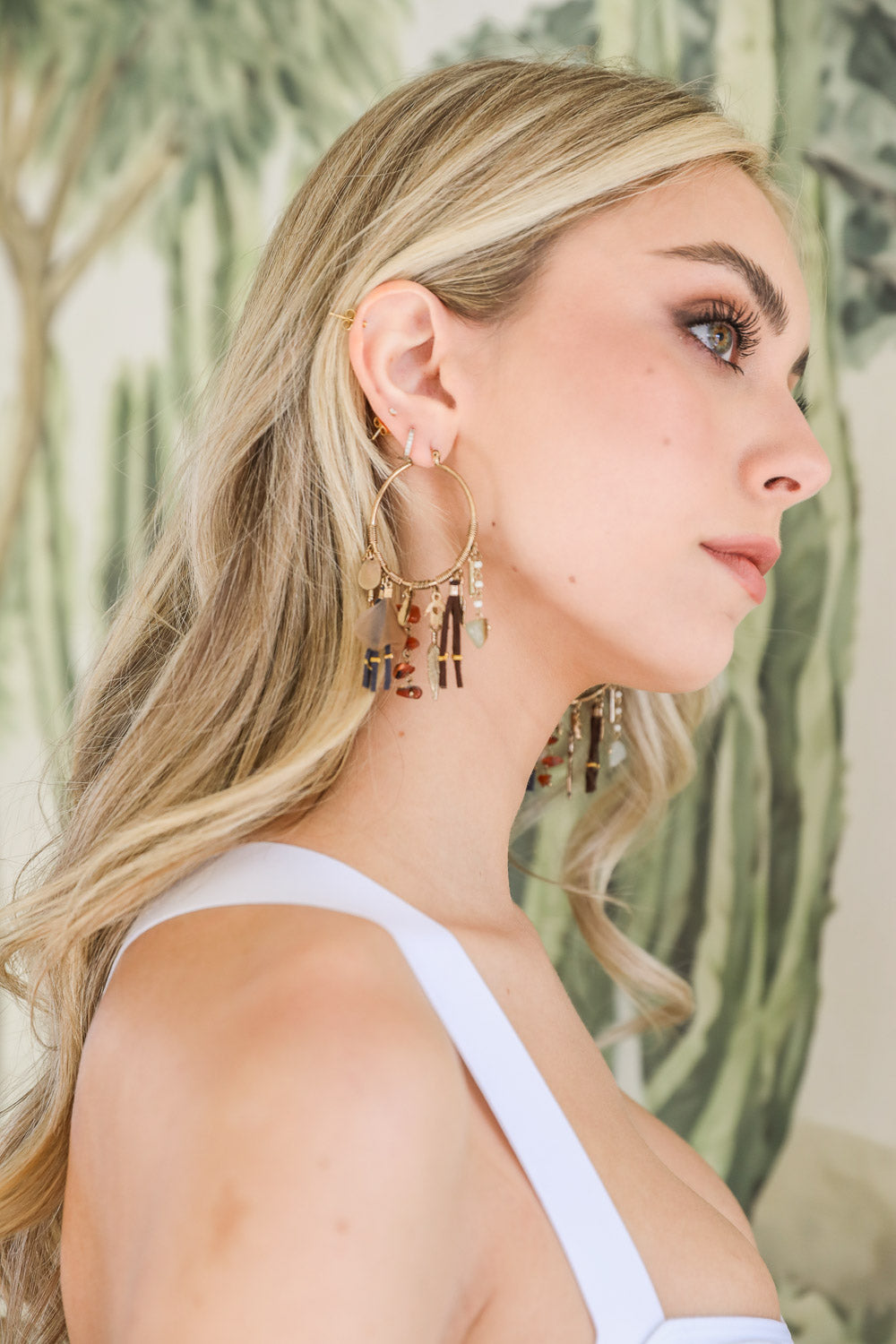 Carnelian & Jade Fringe Hoop Earrings - NeoKira Unlimited