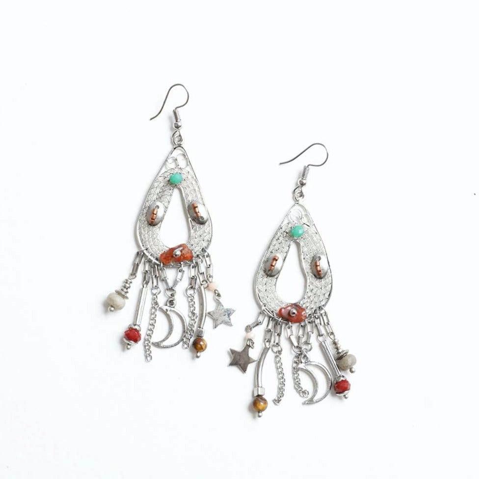 Carnelian Stones Beaded Earrings Earrings Leto Collection Silver  