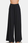 Zenana Pleated Linen Blend Wide Leg Pants Pants Trendsi   