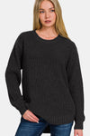 Zenana High Low Long Sleeve Waffle Sweater Sweater Trendsi   