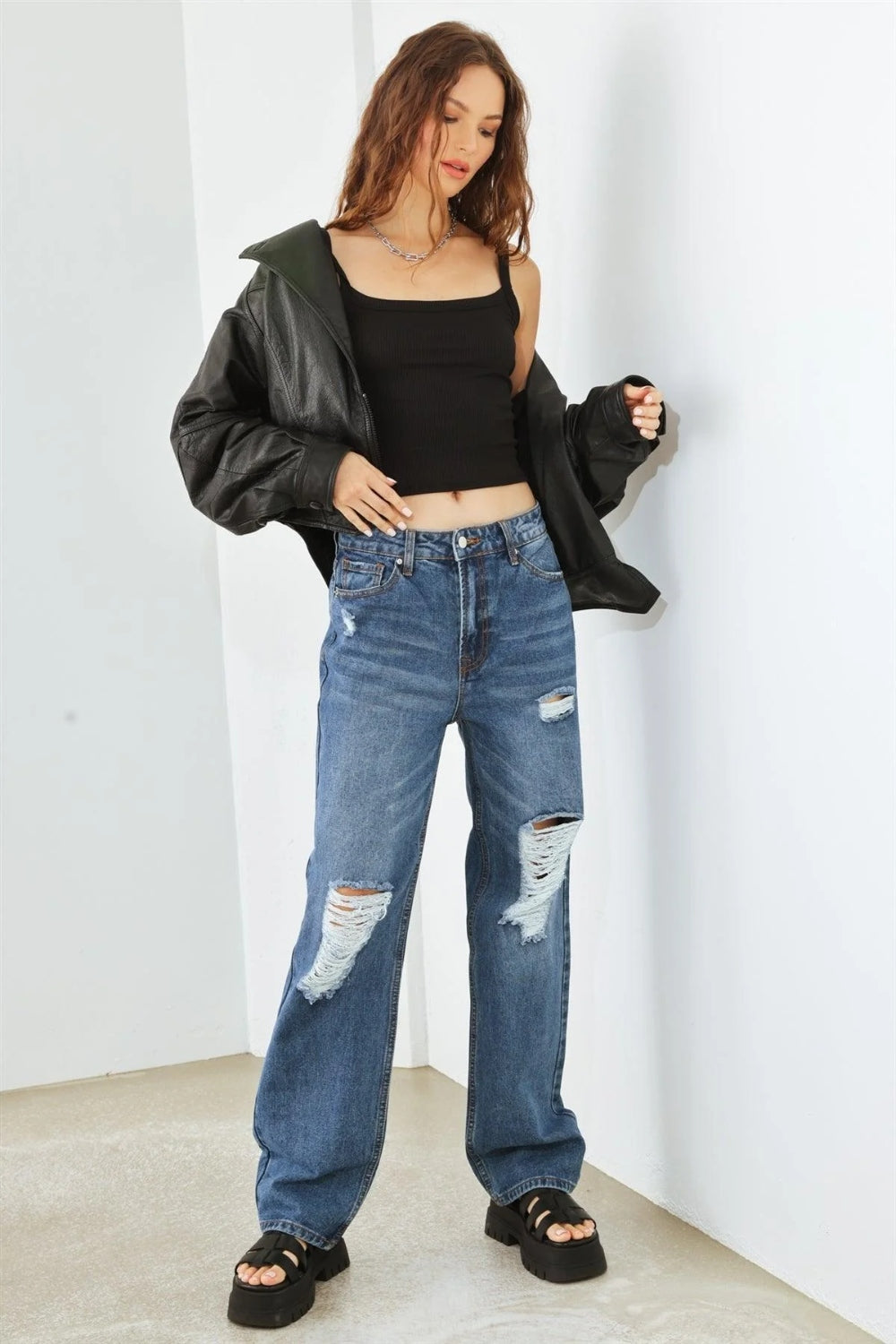 HAMMER COLLECTION Distressed High Waist Jeans Jeans Trendsi   