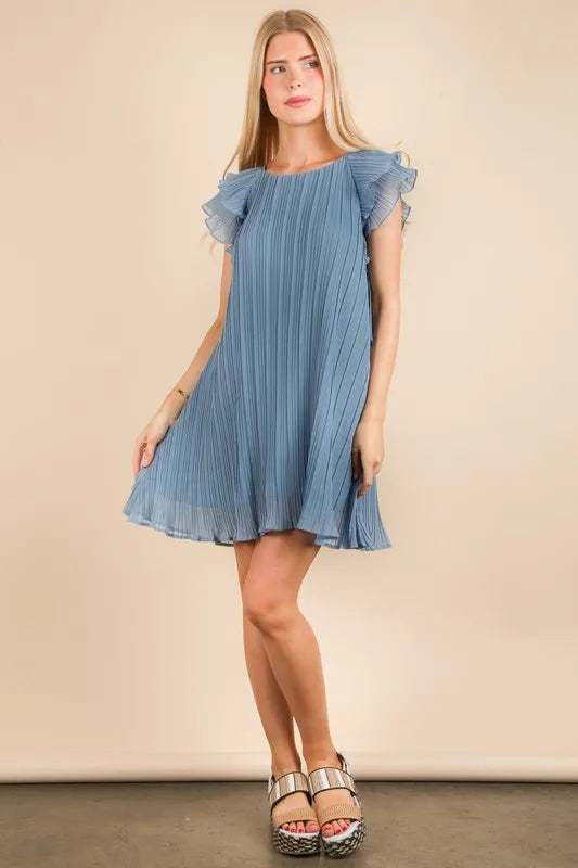 VERY J Plus Size Ruffle Sleeve Pleated Woven Mini Dress - NeoKira Unlimited