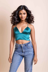 Satin Longline Bralette Bralette Leto Collection Small Teal 